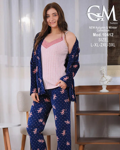 بيجامة شتوي حريمي قطيفة فاخرة بطبعة نجوم – GM Fashion موديل 10412