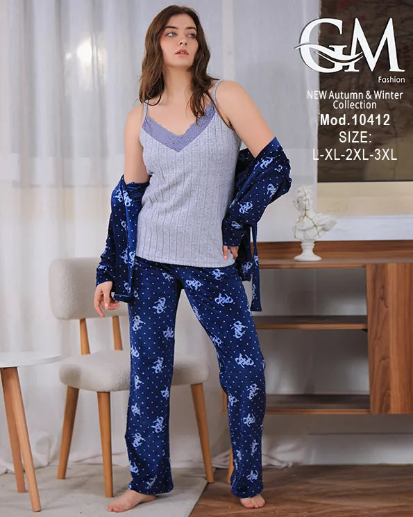 بيجامة شتوي حريمي قطيفة فاخرة بطبعة نجوم – GM Fashion موديل 10412
