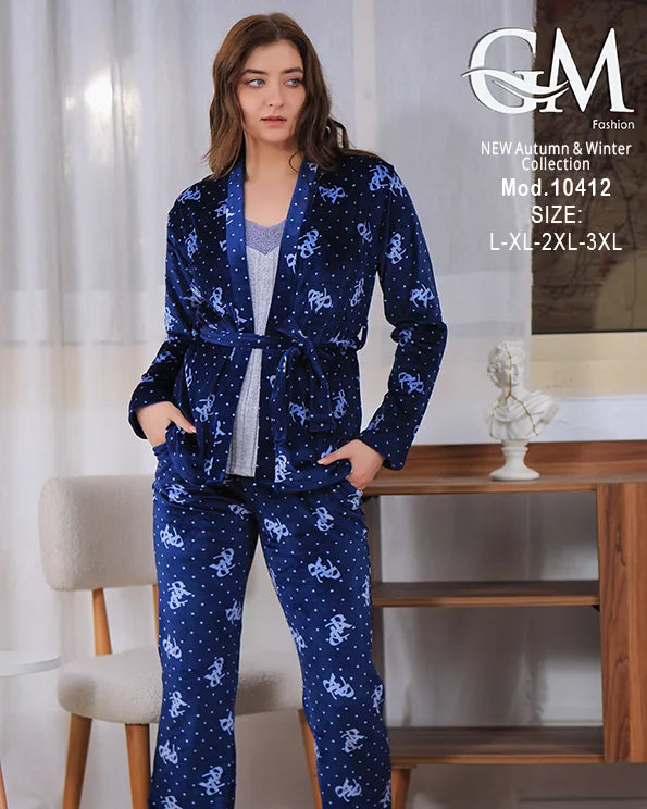بيجامة شتوي حريمي قطيفة فاخرة بطبعة نجوم – GM Fashion موديل 10412