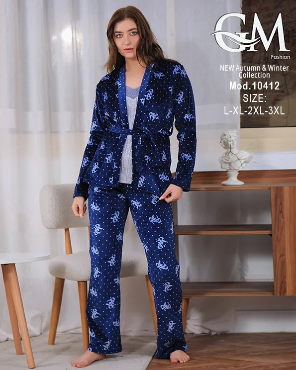 بيجامة شتوي حريمي قطيفة فاخرة بطبعة نجوم – GM Fashion موديل 10412