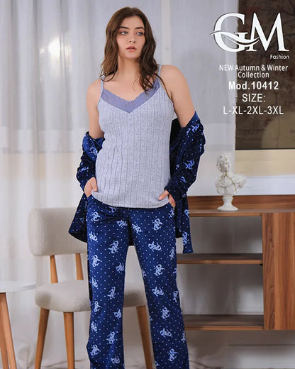 بيجامة شتوي حريمي قطيفة فاخرة بطبعة نجوم – GM Fashion موديل 10412