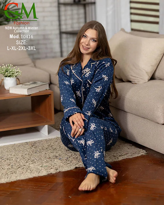 بيجامة قطيفة حريمي كلاسيك GM Fashion | موديل 10416 طقم استقبال شتوي بأزرار