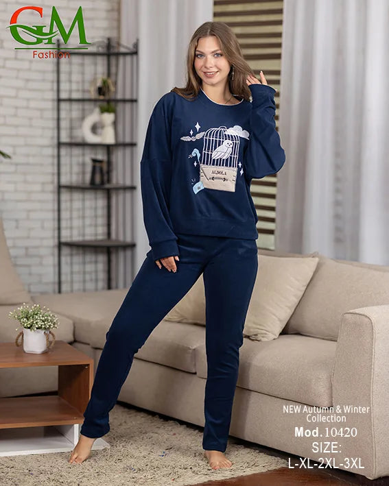 ترنج حريمي قطيفة مبطن أوفر سايز GM Fashion موديل 10420 | طقم شتوي Oversize