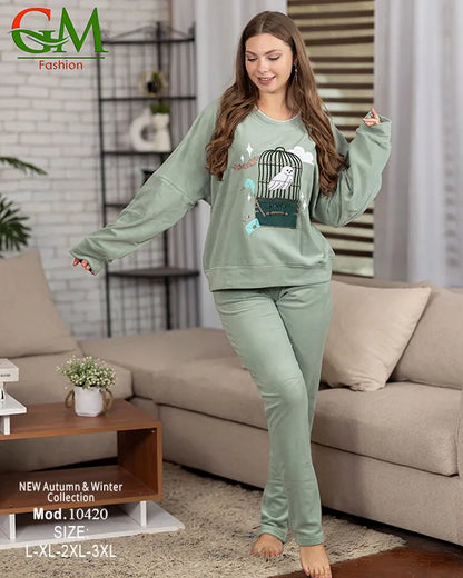 ترنج حريمي قطيفة مبطن أوفر سايز GM Fashion موديل 10420 | طقم شتوي Oversize