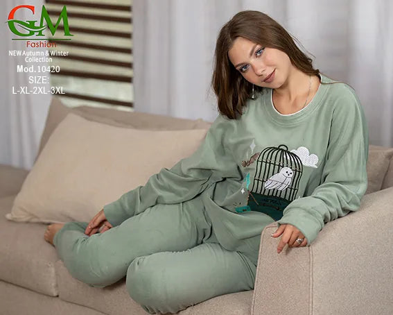 ترنج حريمي قطيفة مبطن أوفر سايز GM Fashion موديل 10420 | طقم شتوي Oversize