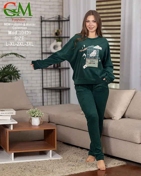 ترنج حريمي قطيفة مبطن أوفر سايز GM Fashion موديل 10420 | طقم شتوي Oversize