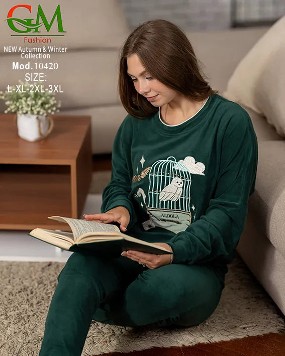 ترنج حريمي قطيفة مبطن أوفر سايز GM Fashion موديل 10420 | طقم شتوي Oversize