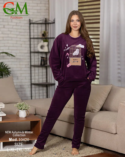 ترنج حريمي قطيفة مبطن أوفر سايز GM Fashion موديل 10420 | طقم شتوي Oversize