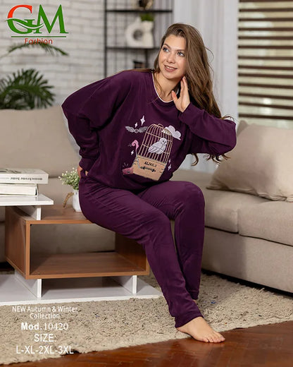 ترنج حريمي قطيفة مبطن أوفر سايز GM Fashion موديل 10420 | طقم شتوي Oversize