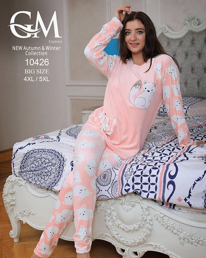 طقم بيجامة شتوي نسائي GM Fashion | موديل 10426 بتصميم مضلع