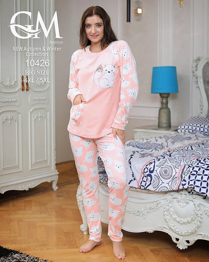 طقم بيجامة شتوي نسائي GM Fashion | موديل 10426 بتصميم مضلع