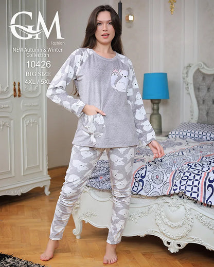 طقم بيجامة شتوي نسائي GM Fashion | موديل 10426 بتصميم مضلع