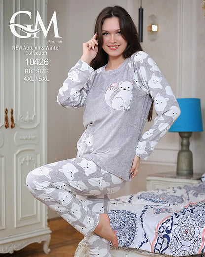 طقم بيجامة شتوي نسائي GM Fashion | موديل 10426 بتصميم مضلع