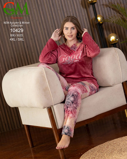 بيجامة قطيفة مبطنة حريمي GM Fashion | موديل 10429 طقم استقبال شتوي للعروس