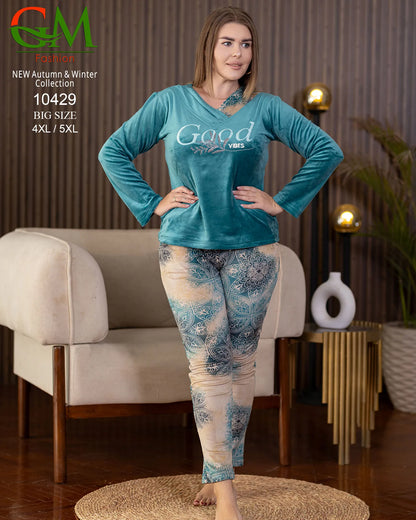 بيجامة قطيفة مبطنة حريمي GM Fashion | موديل 10429 طقم استقبال شتوي للعروس