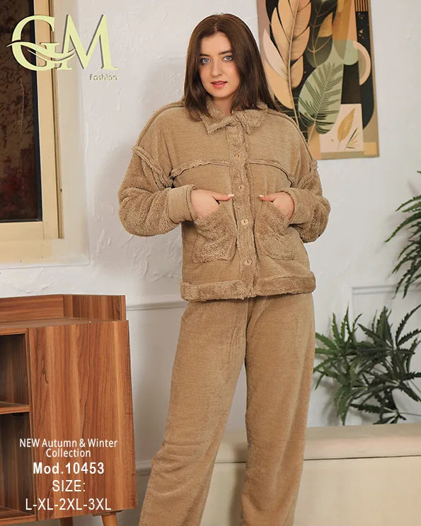 بيجامة شتوي حريمي قطيفة ناعمة | موديل 10453 | GM Fashion