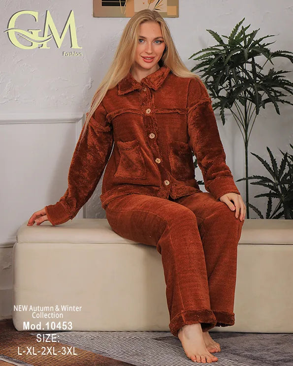 بيجامة شتوي حريمي قطيفة ناعمة | موديل 10453 | GM Fashion