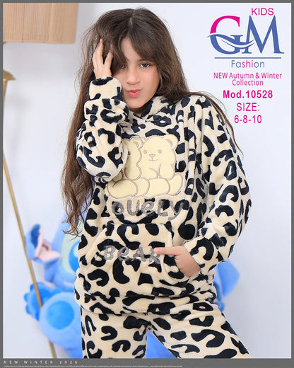 ترنج شتوي بناتي فرو دافئ بجيوب ودببة – موديل 10528 من GM Kids