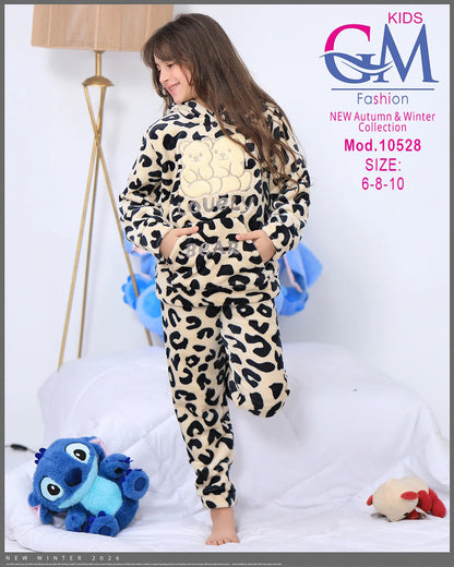 ترنج شتوي بناتي فرو دافئ بجيوب ودببة – موديل 10528 من GM Kids