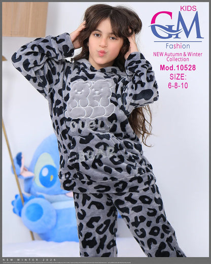 ترنج شتوي بناتي فرو دافئ بجيوب ودببة – موديل 10528 من GM Kids