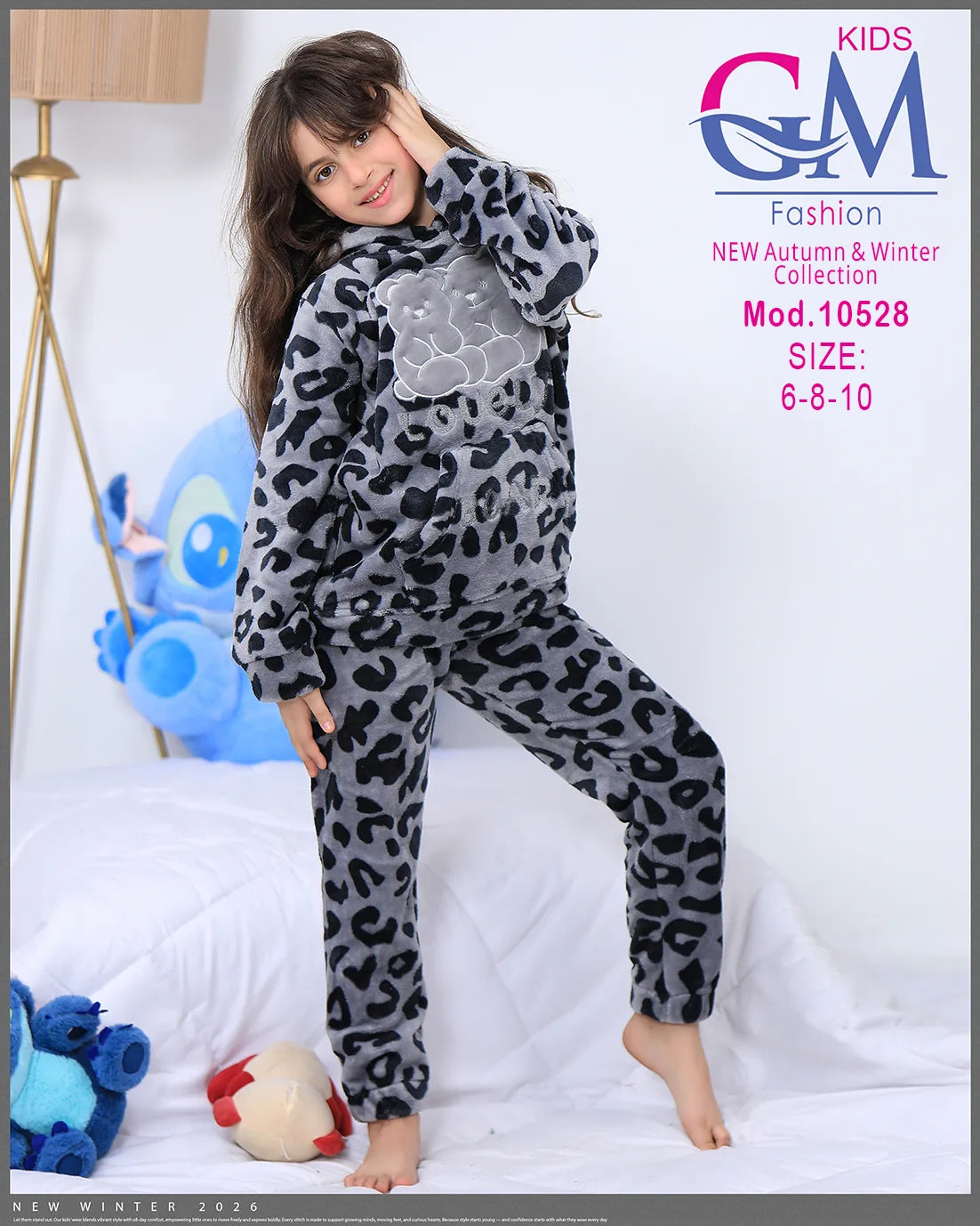 ترنج شتوي بناتي فرو دافئ بجيوب ودببة – موديل 10528 من GM Kids