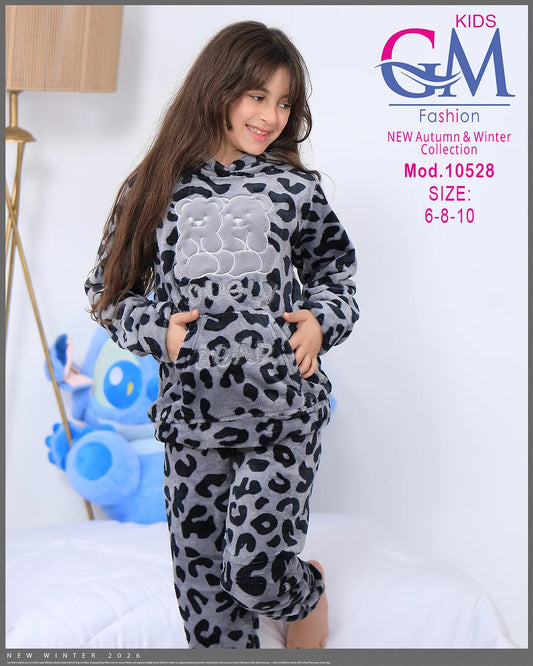 ترنج شتوي بناتي فرو دافئ بجيوب ودببة – موديل 10528 من GM Kids