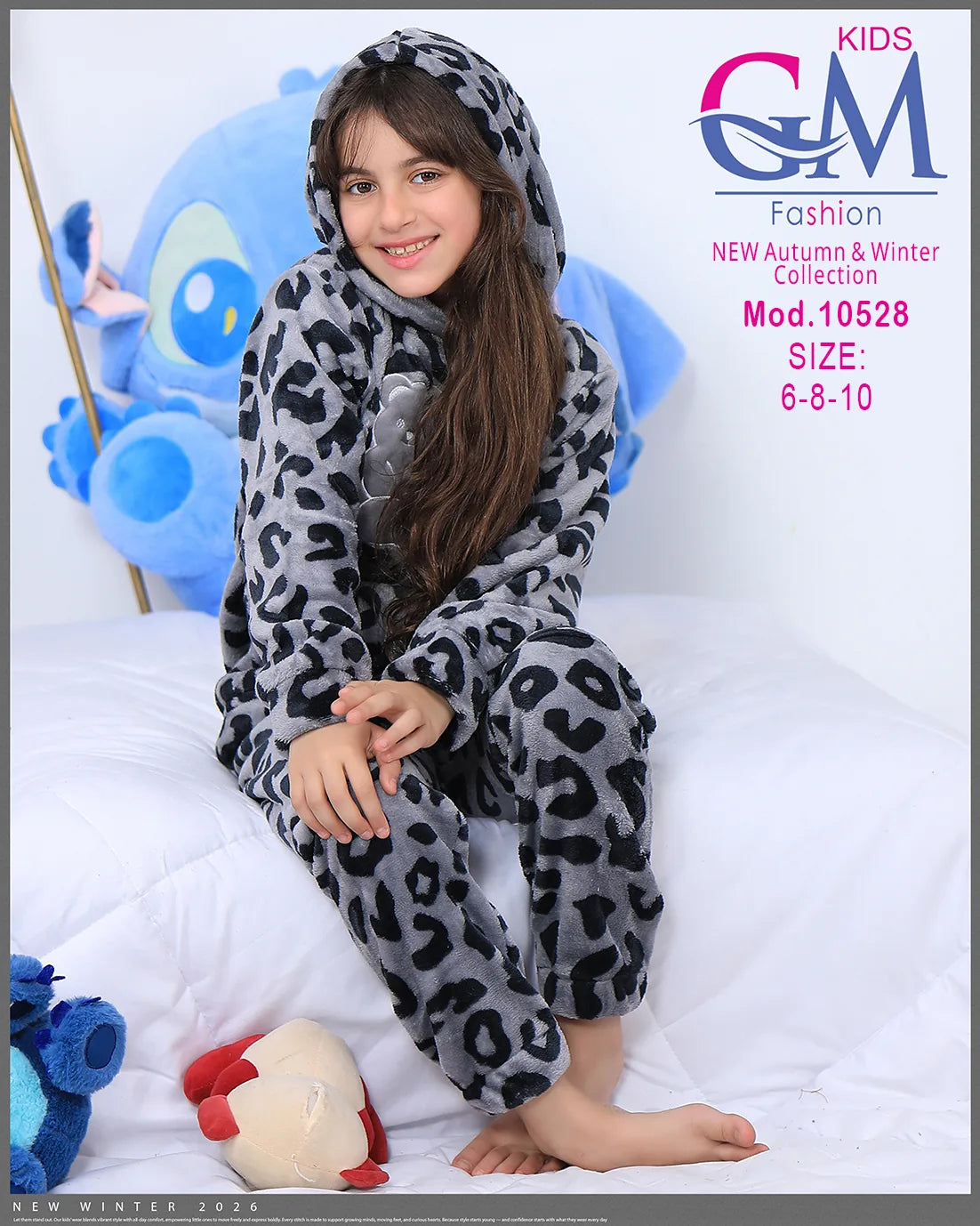 ترنج شتوي بناتي فرو دافئ بجيوب ودببة – موديل 10528 من GM Kids