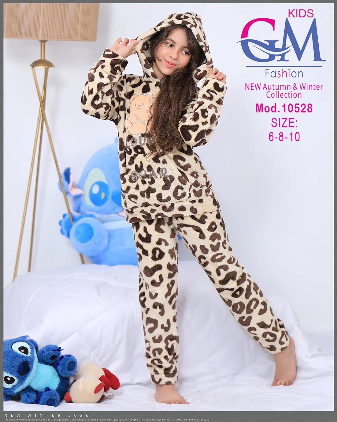ترنج شتوي بناتي فرو دافئ بجيوب ودببة – موديل 10528 من GM Kids