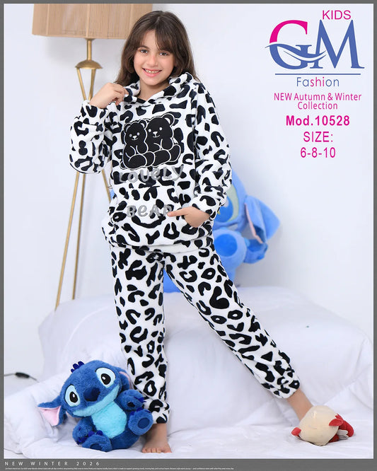 ترنج شتوي بناتي فرو دافئ بجيوب ودببة – موديل 10528 من GM Kids