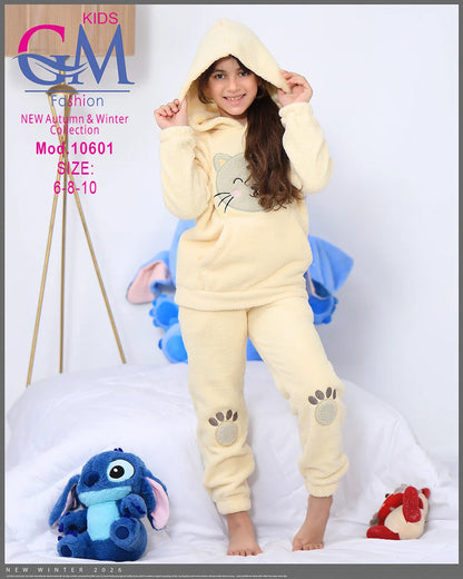 ترنج شتوي فرو برسمة قطة – موديل 10601 – مقاسات 6-8-10 سنوات | GM Kids