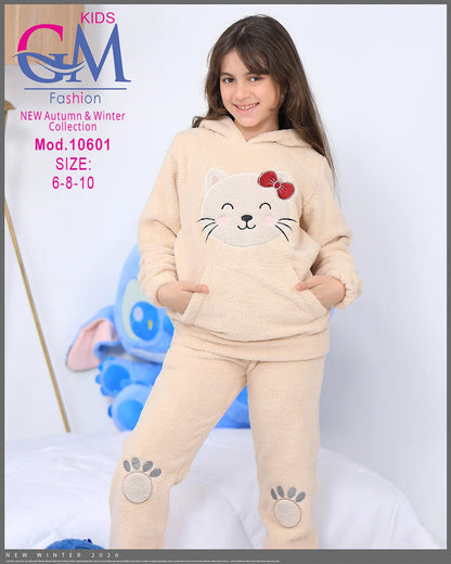 ترنج شتوي فرو برسمة قطة – موديل 10601 – مقاسات 6-8-10 سنوات | GM Kids