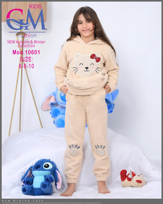 ترنج شتوي فرو برسمة قطة – موديل 10601 – مقاسات 6-8-10 سنوات | GM Kids