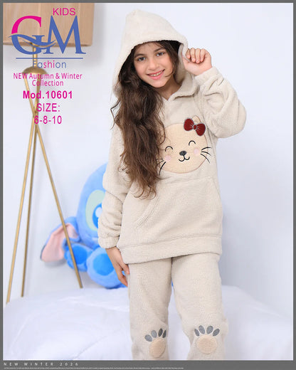 ترنج شتوي فرو برسمة قطة – موديل 10601 – مقاسات 6-8-10 سنوات | GM Kids