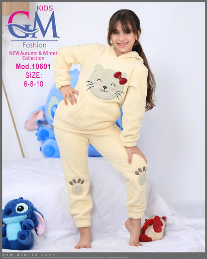 ترنج شتوي فرو برسمة قطة – موديل 10601 – مقاسات 6-8-10 سنوات | GM Kids