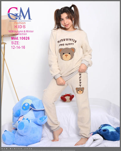 طقم بيجامة بناتي شتوي GM Kids | موديل 10626 بتصميم جاكيت مربعات