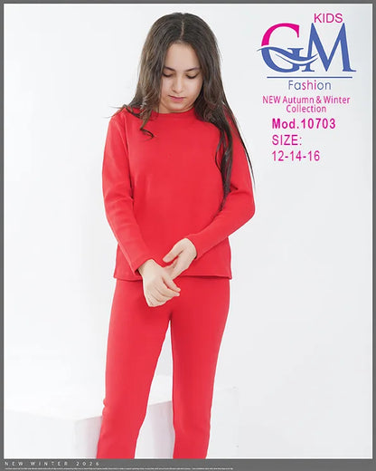 بيجامة دفاية بناتي GM Kids موديل 10703 | بيجامة شتوي ضيقة ساده دافئة