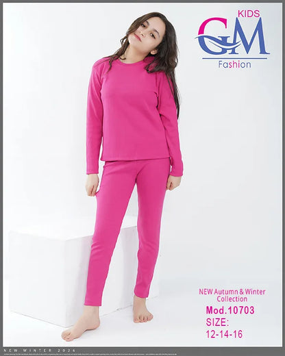 بيجامة دفاية بناتي GM Kids موديل 10703 | بيجامة شتوي ضيقة ساده دافئة