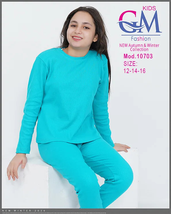 بيجامة دفاية بناتي GM Kids موديل 10703 | بيجامة شتوي ضيقة ساده دافئة