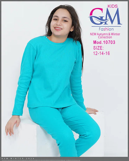 بيجامة دفاية بناتي GM Kids موديل 10703 | بيجامة شتوي ضيقة ساده دافئة