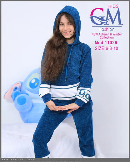 طقم بيجامة بناتي شتوي GM Kids | موديل 11026 بطبعة عصرية