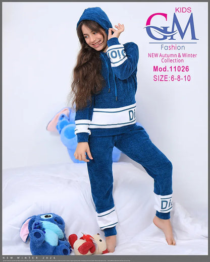 طقم بيجامة بناتي شتوي GM Kids | موديل 11026 بطبعة عصرية