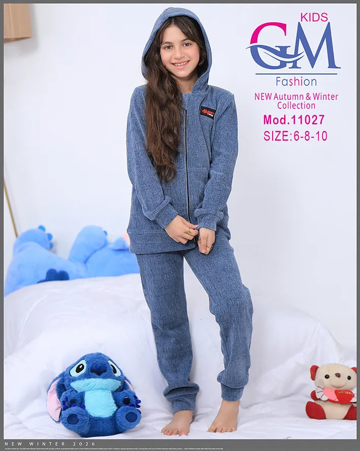 طقم بيجامة بناتي شتوي GM Kids | موديل 11027 بطبعة لطيفة