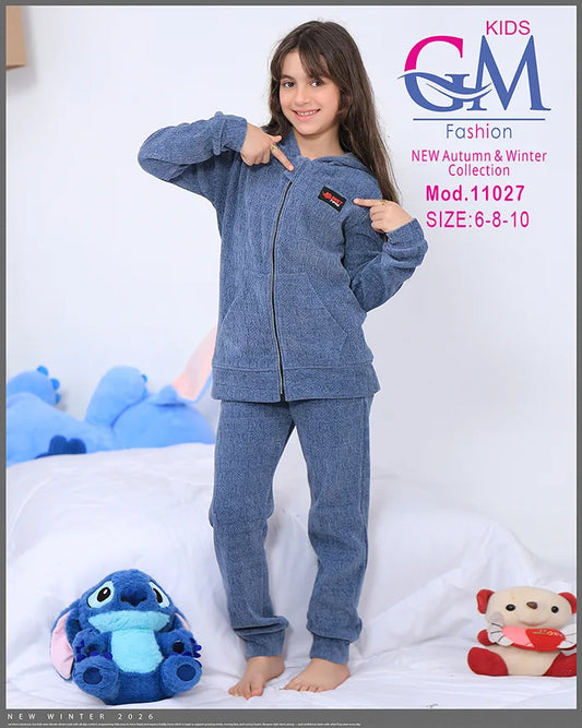 طقم بيجامة بناتي شتوي GM Kids | موديل 11027 بطبعة لطيفة