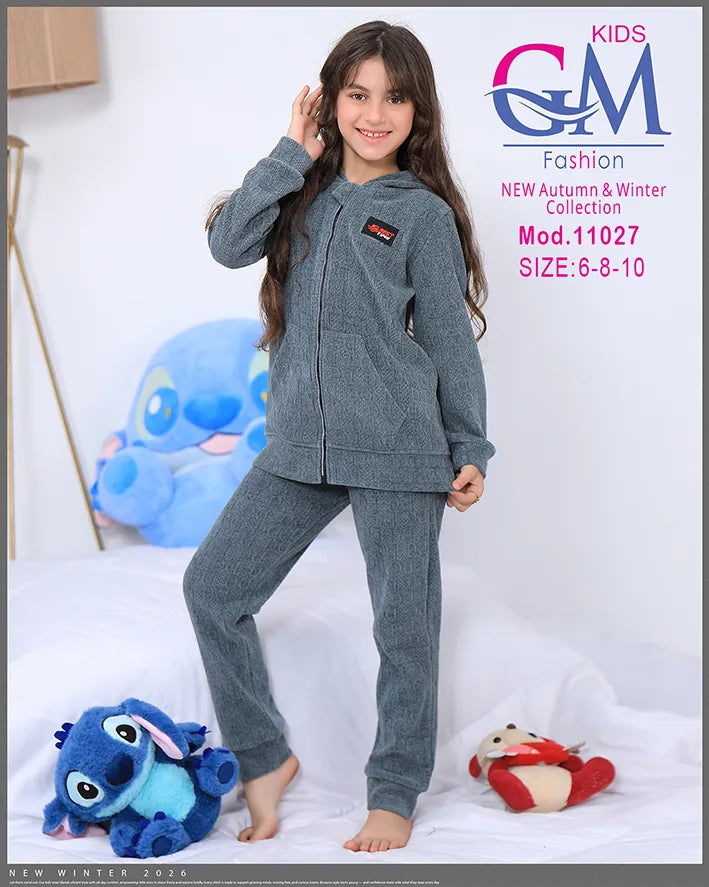 طقم بيجامة بناتي شتوي GM Kids | موديل 11027 بطبعة لطيفة