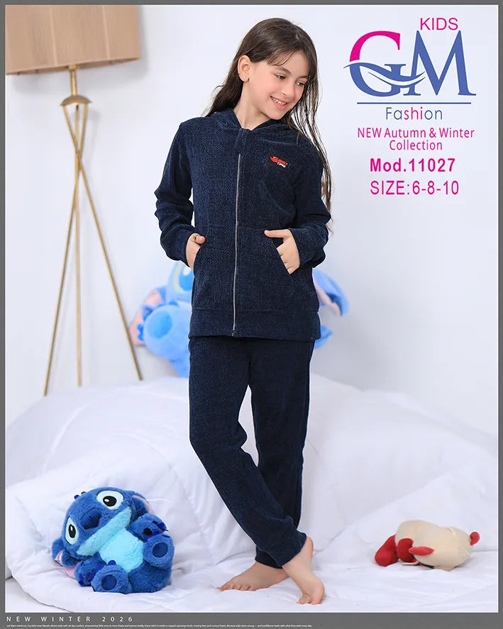 طقم بيجامة بناتي شتوي GM Kids | موديل 11027 بطبعة لطيفة