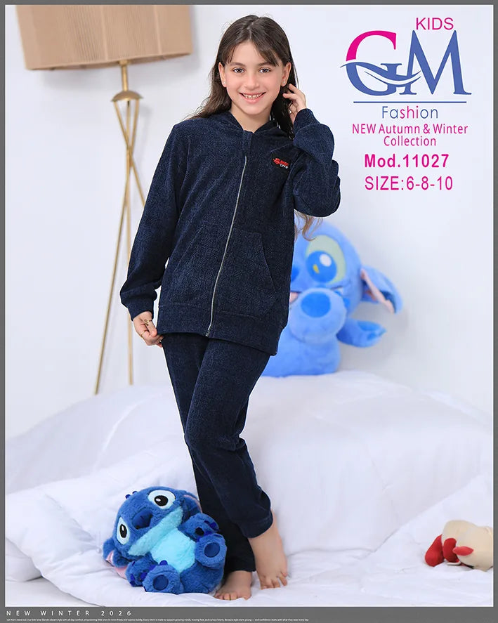 طقم بيجامة بناتي شتوي GM Kids | موديل 11027 بطبعة لطيفة
