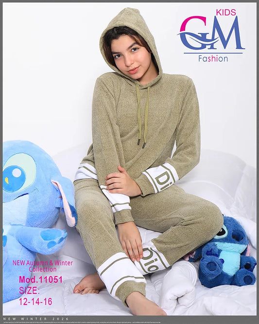 طقم بيجامة بناتي شتوي GM Kids | موديل 11051 بطبعة "Happy" لطيفة