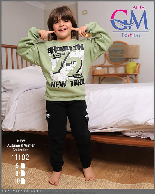 ترنج أولادي قطن شتوي برسمة BROOKLYN | موديل 11102 | GM Kids