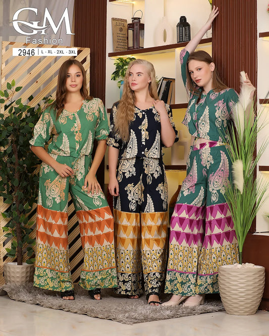 طقم نسائي صيفي مطبوع بستايل واسع – موديل 2946 من GM Fashion