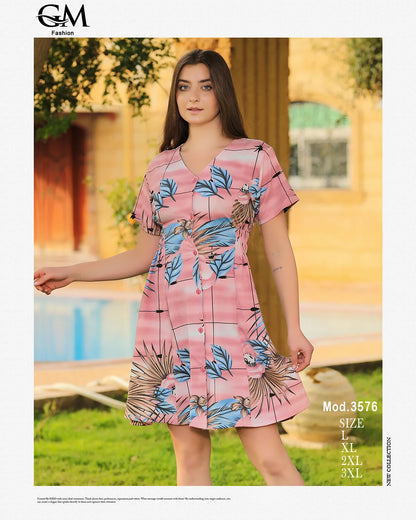 فستان صيفي قصير بطبعة ورود استوائية – GM Fashion موديل 3576